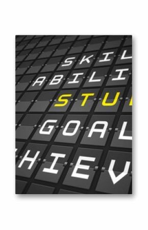 Study buzzwords on black mechanical board