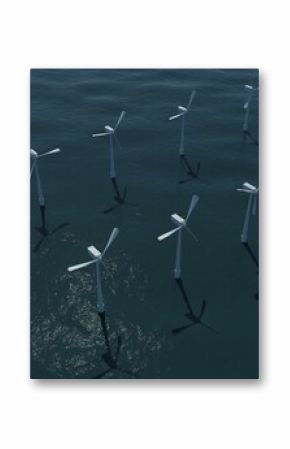 High angle view of windmills on sea