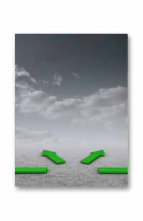 Green arrows in a desert landscape