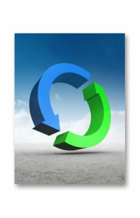 Blue and green arrows in desert landscape