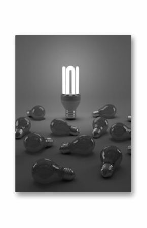 Digital composite image of illuminated energy efficient lightbulb by bulbs