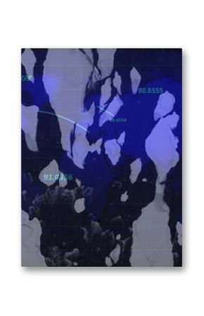 Displaying scan tracking ice channels over snow with blue grid overlay, green labels and trajectory