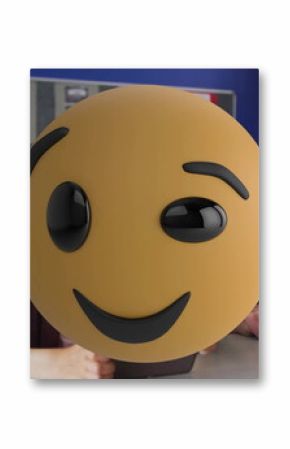 Holding tablet with smiley emoji teacher guiding students using tablets in classroom