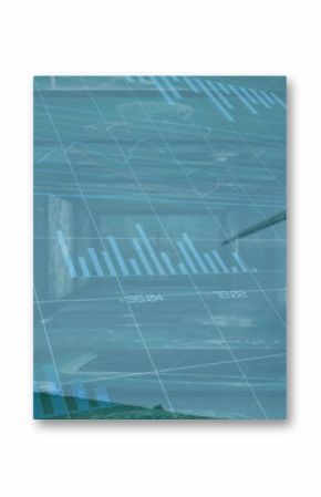 Displaying wind turbine with holographic data projections on grassy hilltop, copy space