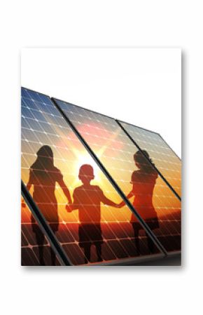 Isolated Photovoltaic cells, children walking hand in hand