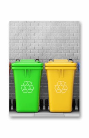 Multicoloured Garbage Trash Bins. 3d Rendering