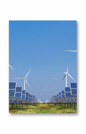            photovoltaics  solar panel and wind turbines generating electricity in solar power station alternative energy from nature  