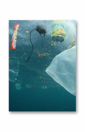 Plastic carrier bags and other garbage pollution in ocean