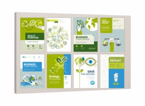 Set of brochure and annual report cover design templates of nature, green technology, renewable energy, sustainable development, environment. Vector illustrations for flyer layout, marketing material.