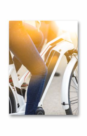 Close up of battery pack of a modern electric bicycle