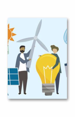 People with renewable energy resources illustration