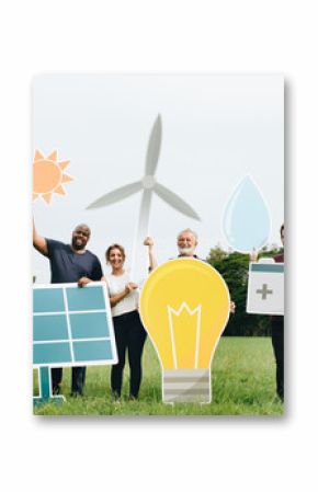 People holding energy saving icons