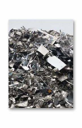 Large stack of aluminum and ferrous materials scrap ready for recycling