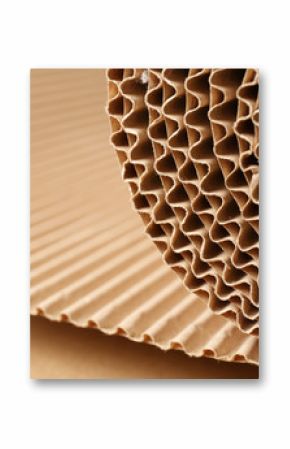 Closeup view of roll of brown corrugated cardboard, space for text. Recyclable material