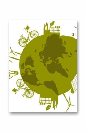 Image of green globe with eco icons and renewable resources