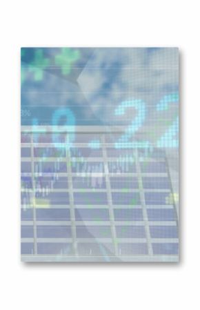 Image of financial data processing over solar panel