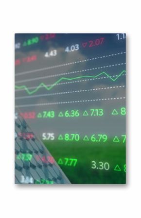 Image of financial data processing over solar panel