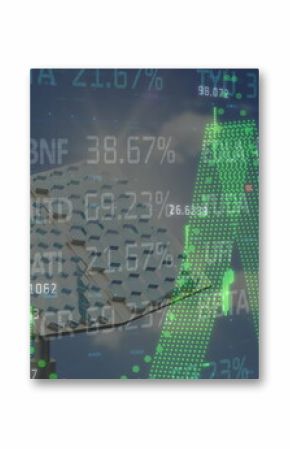 Image of financial data processing over solar panel