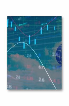 Image of financial data processing over solar panel