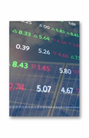 Image of financial data processing over solar panel