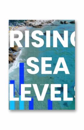 Image of rising sea levels over financial graph and seascape