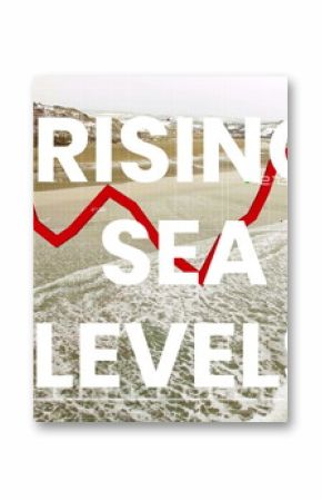 Image of rising sea levels over financial graph and seascape