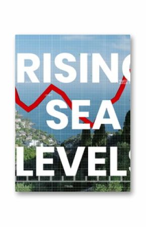 Image of rising sea levels over financial graph and seascape