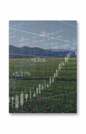 Image of graphs and data processing over wind turbine