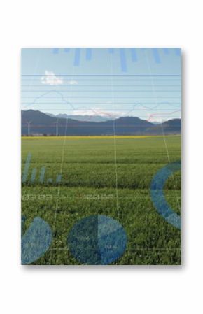 Image of graphs and data processing over wind turbine