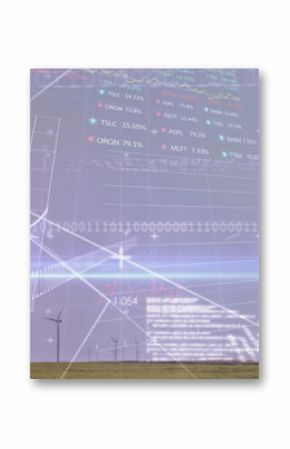 Image of graphs and data processing over wind turbine