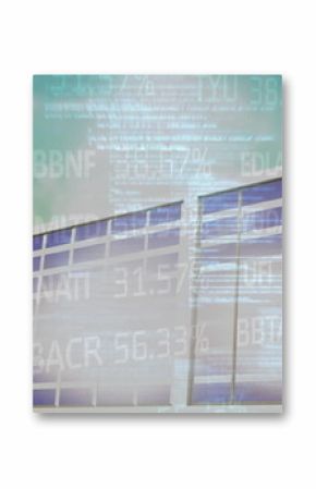 Image of financial data over solar panels