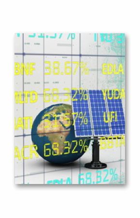 Image of data processing over globe and solar panel