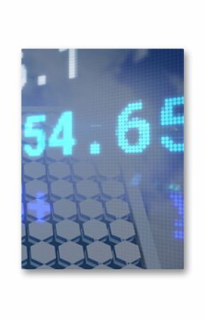 Image of financial data and graphs over solar panels