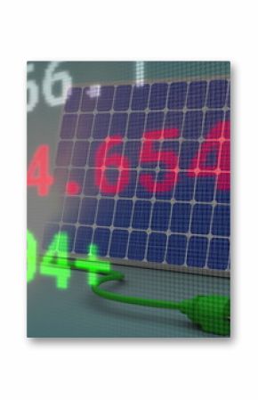Image of financial data and graphs over solar panels