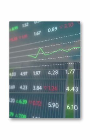 Image of financial data and graphs over solar panels