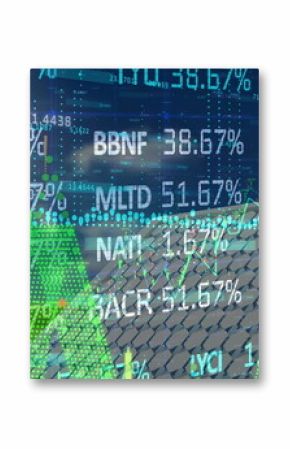 Image of financial data and graphs over solar panels