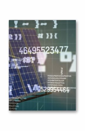 Image of financial data and graphs over solar panels