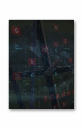 Image of scanning, virus warning over electricity poles