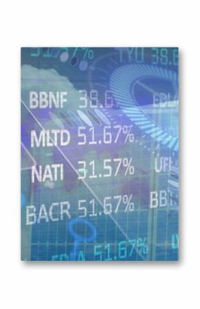 Image of financial data and graphs over solar panels