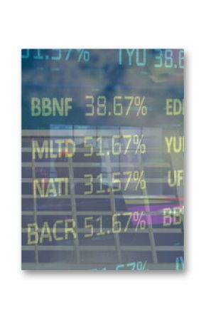 Image of financial data and graphs over solar panels