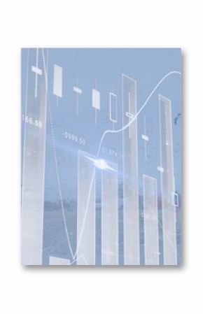 Image of graph and data over timelapse with trucks on waste dump