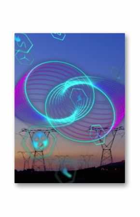 Image of ecology icons and circles over pylons