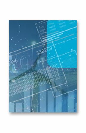 Image of financial data processing and statistics over wind turbine