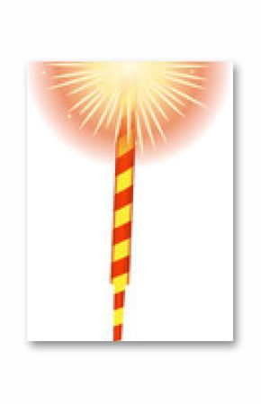 Handheld sparkler glowing with circular burst and spark lines in flat design transparent background