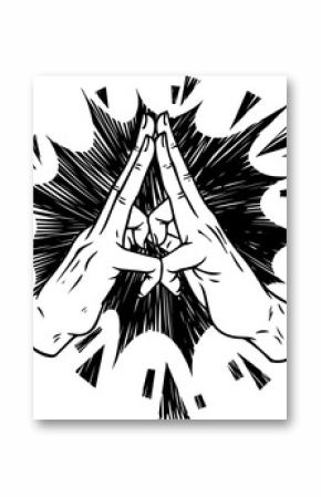 Two hands forming diamond shape are radiating dynamic energy in flat design, transparent background