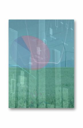 Overlaying translucent bar charts, line graphs  and  numeric labels over field, with wind turbines