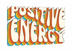 Cartoon-style lettering showing POSITIVE ENERGY with wavy retro 3D layers on transparent background