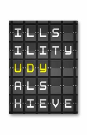Study buzzwords on black mechanical board