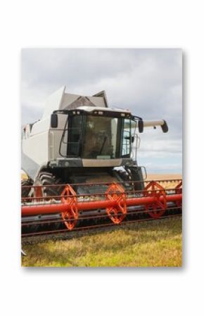 View of a harvester on a field