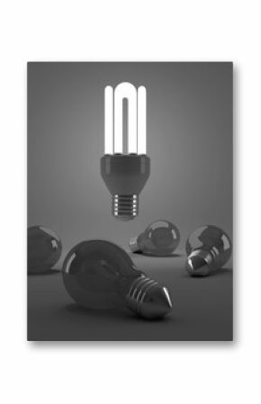 Digitally generated image of illuminated energy efficient lightbulb over bulbs